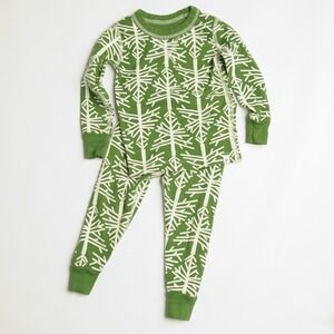 PACT Organic Cotton Kids Pajama Set Newborn Green Snowflake Cozy Nordic
